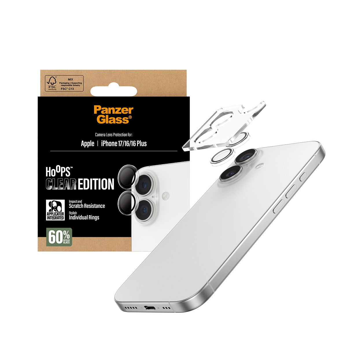 PanzerGlass® Hoops® Transparent Kameraschutz iPhone 17 | iPhone 16 | 16 Plus